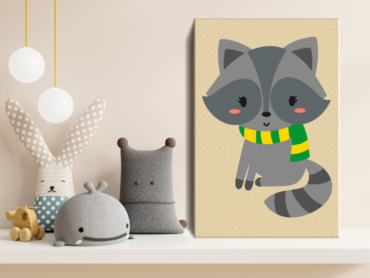 Kit de pintura por números para niños Winter Raccoon - Portrait of a Young Pet With a Scarf 149793 additionalImage 2
