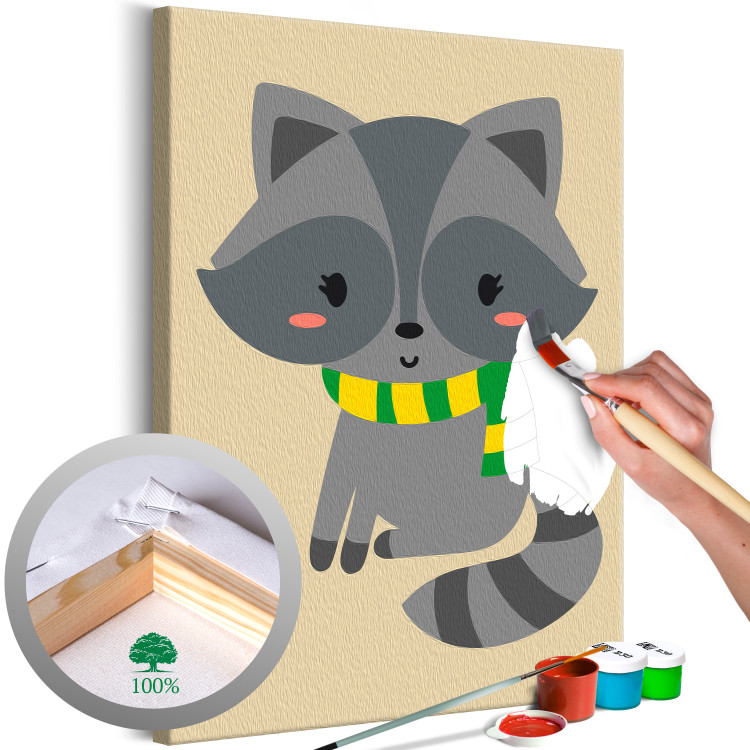 Kit de pintura por números para niños Winter Raccoon - Portrait of a Young Pet With a Scarf 149793