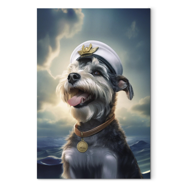 Canvas Print AI Dog Schnauzer - Portrait of a Fantasy Animal in the Role of a Sailor - Vertical 150293