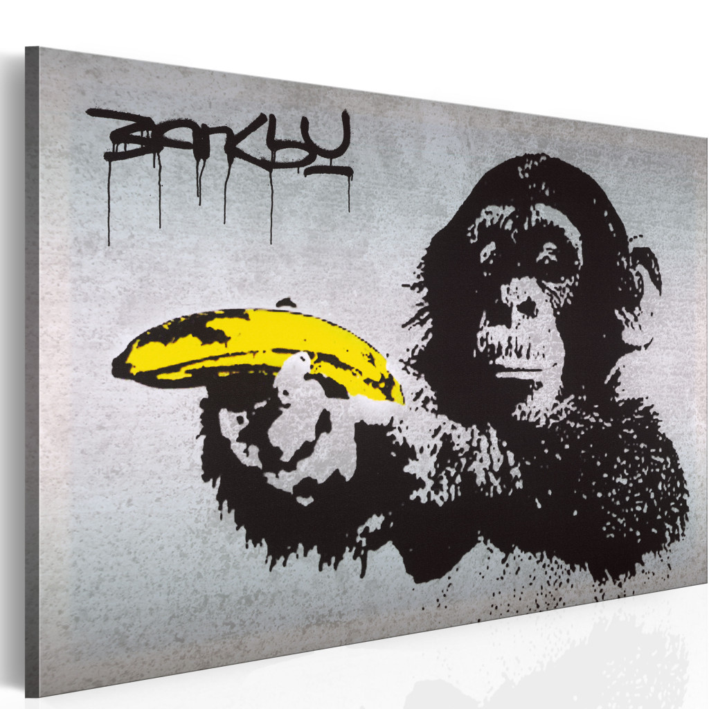 Schilderij Stop Or The Monkey Will Shoot! (Banksy) [Large Format]