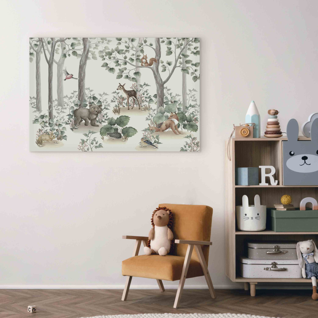 Obraz Leśna Opowieść - Akwarelowa Kompozycja Dla Dzieci Ze Zwierzętami