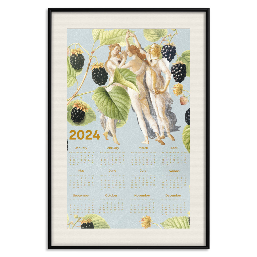 Muur Posters Calendar 2024 - Collage Of Three Graces Painting With Botanical Theme