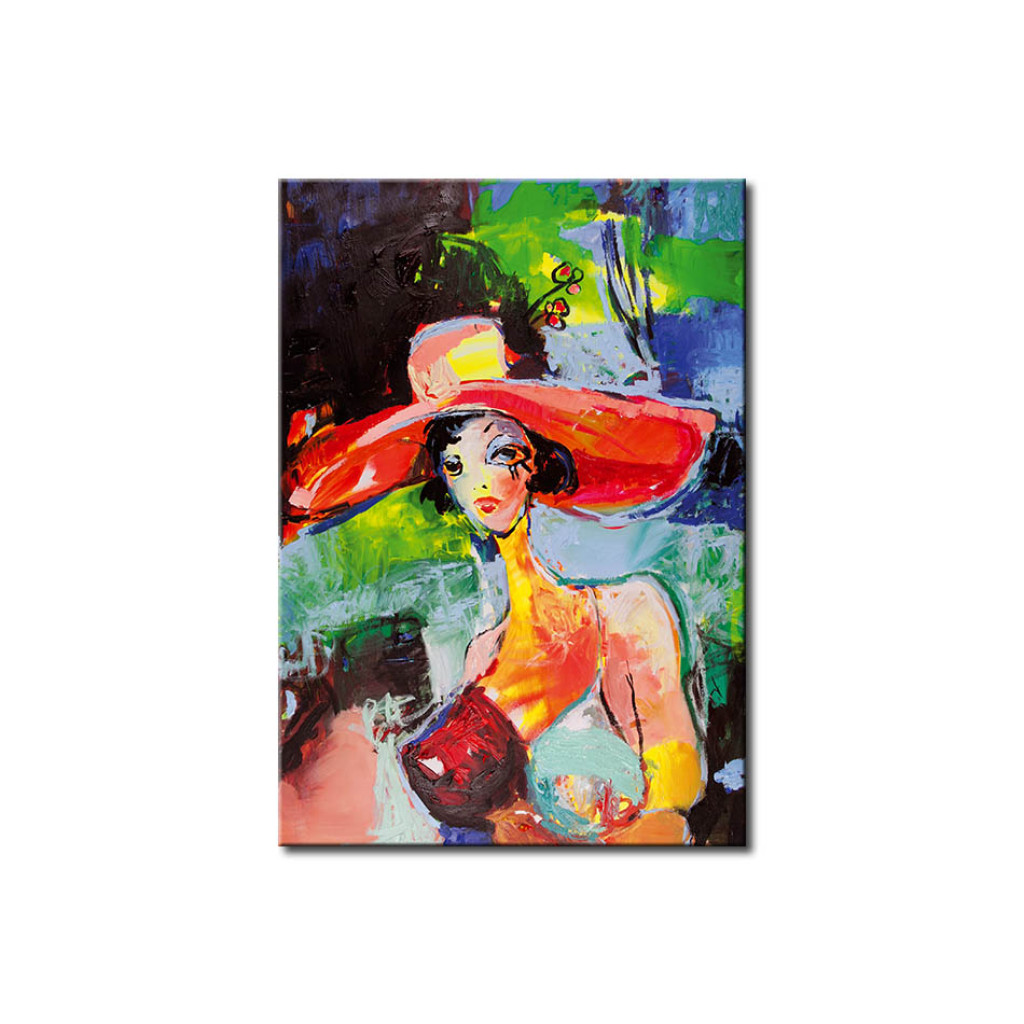 Quadro Pintado Retrato Colorido De Uma Mulher (1 Peça) - Abstração Colorida Com Figura