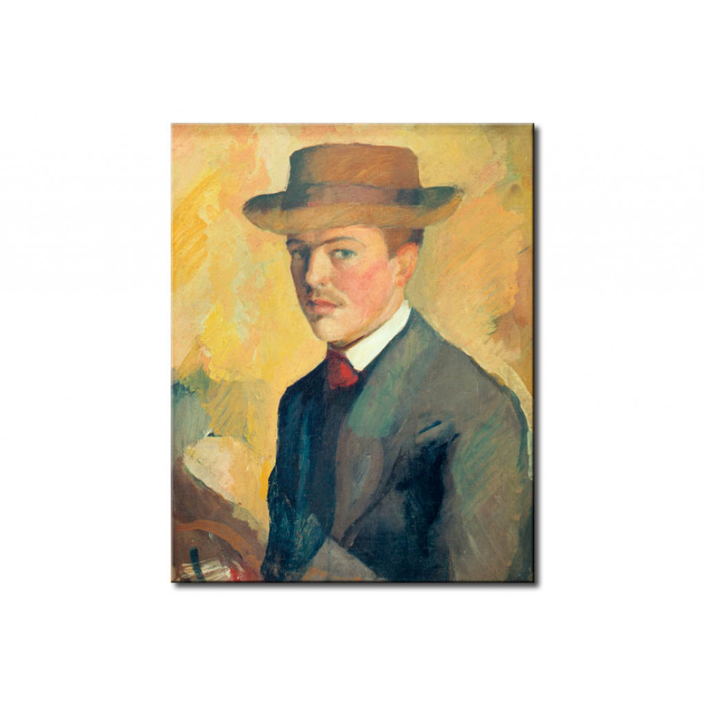 Schilderij  August Macke: Selfportrait With Hat