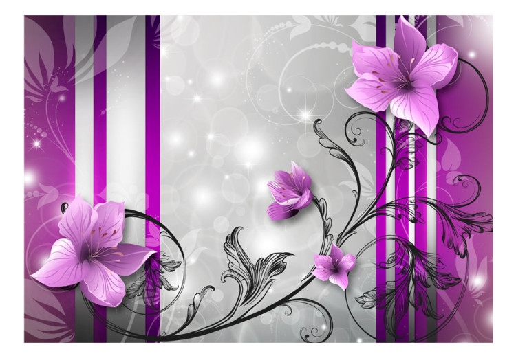 Wall Mural Purple Stripes - Nature in Modern Style with Flowers in the Center 60693 additionalImage 1
