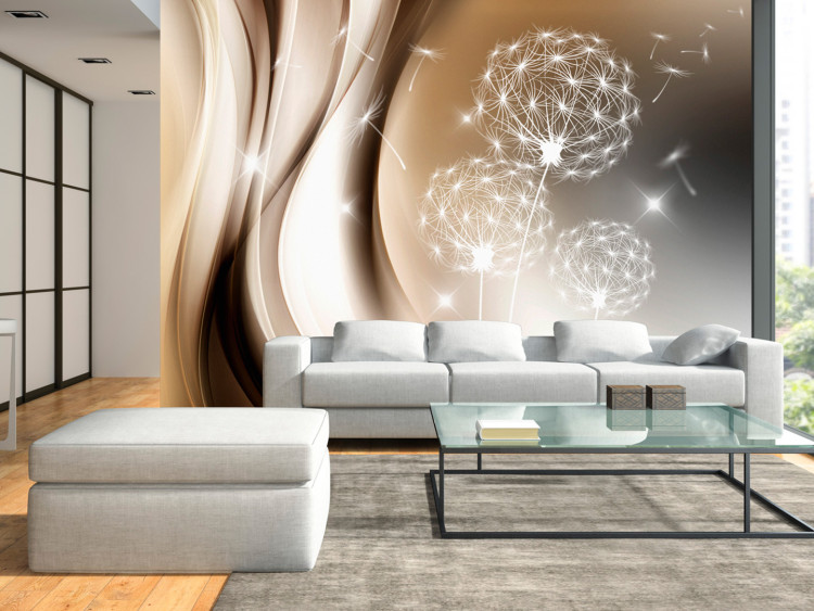 Wall Mural Flowers in the wind - white dandelions on a background with a soft glow effect