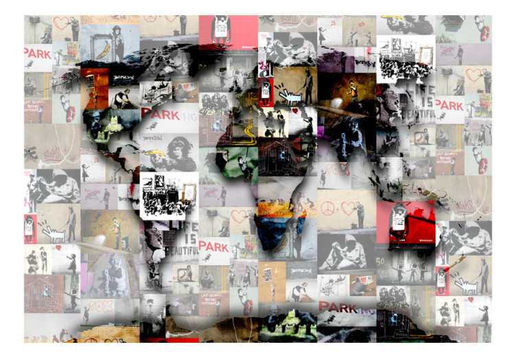 Carta da parati moderna Street art e Banksy - mappamondo collage composto da murales 92593 additionalImage 1