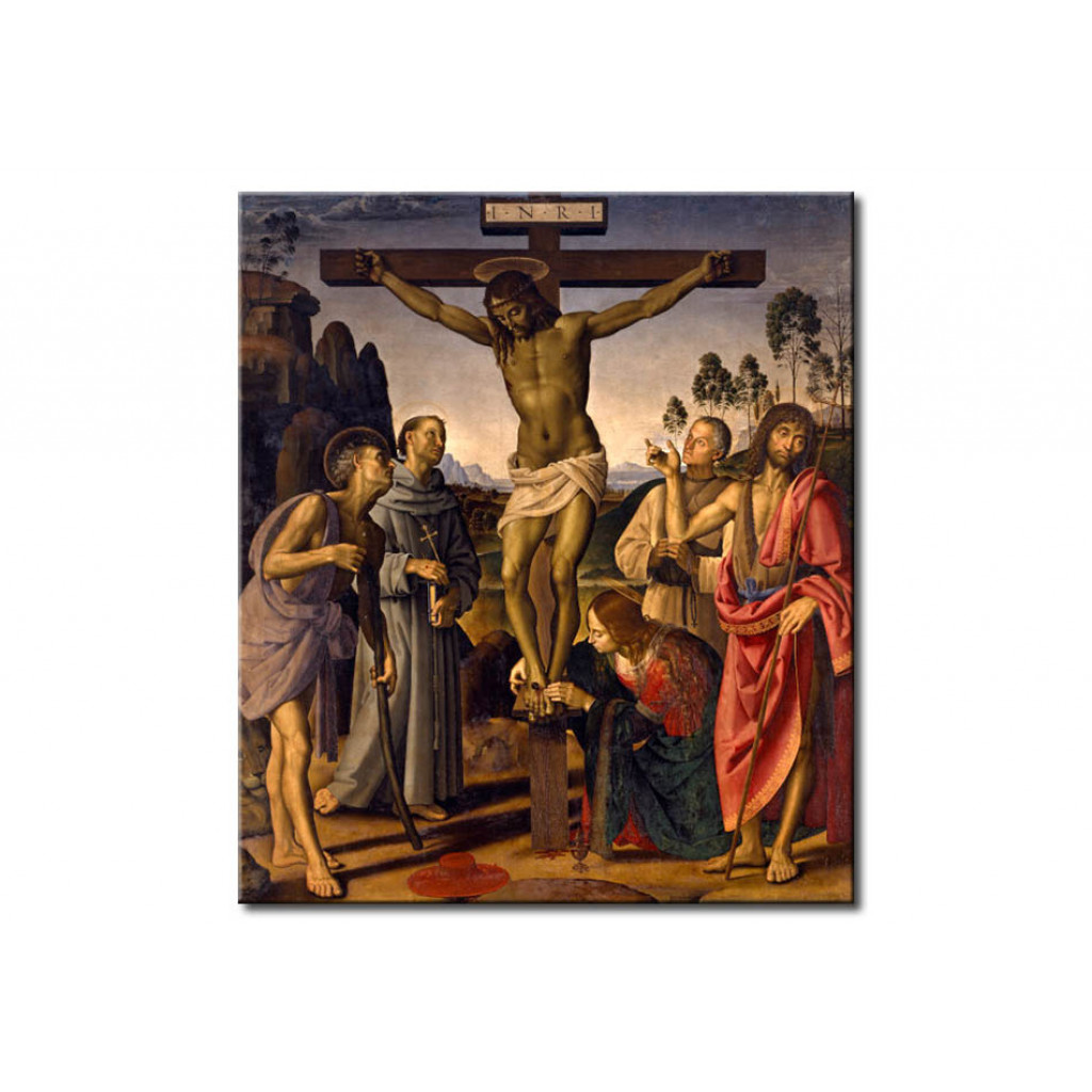 Reprodukcja Obrazu Christ On The Cross And Saints Hieronymus, Francis Of Assissi, The Beatified Giovanni Colombini, John The Baptist And Mary Magdalen