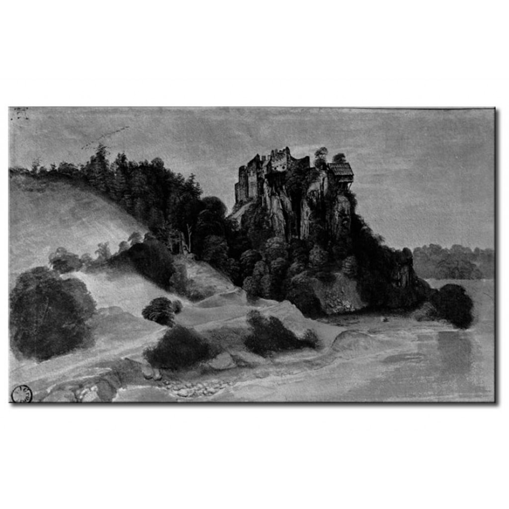 Schilderij  Albrecht Dürer: Ruins Of A Castle On Cliffs By A River