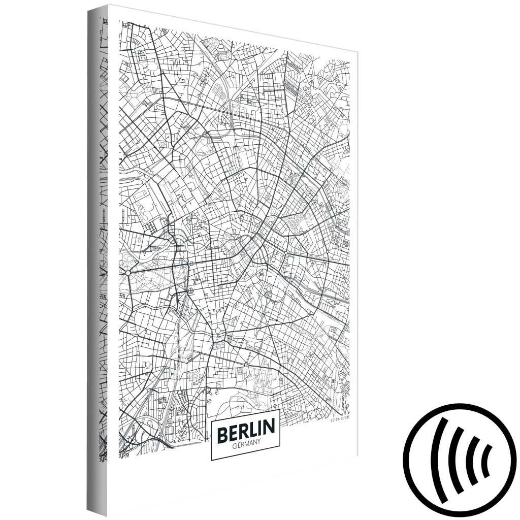 Schilderij  Kaarten Van De Wereld: Plattegrond Van Berlijn - Zwart-wit Kaart Van Een Deel Van De Stad