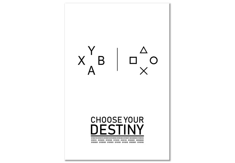 Canvas Inscription Choose your destiny - Graphic theme in black white color with the word in English and a composition of letters and numbers