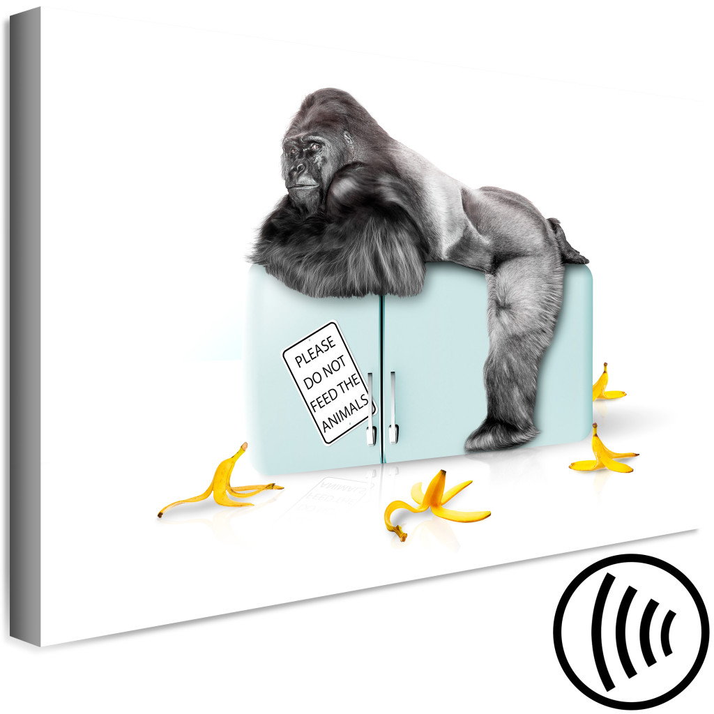 Schilderij  Andere Dieren: In Beslag Genomen Koelkast - Grappige Foto Met Gorilla En Inscripties