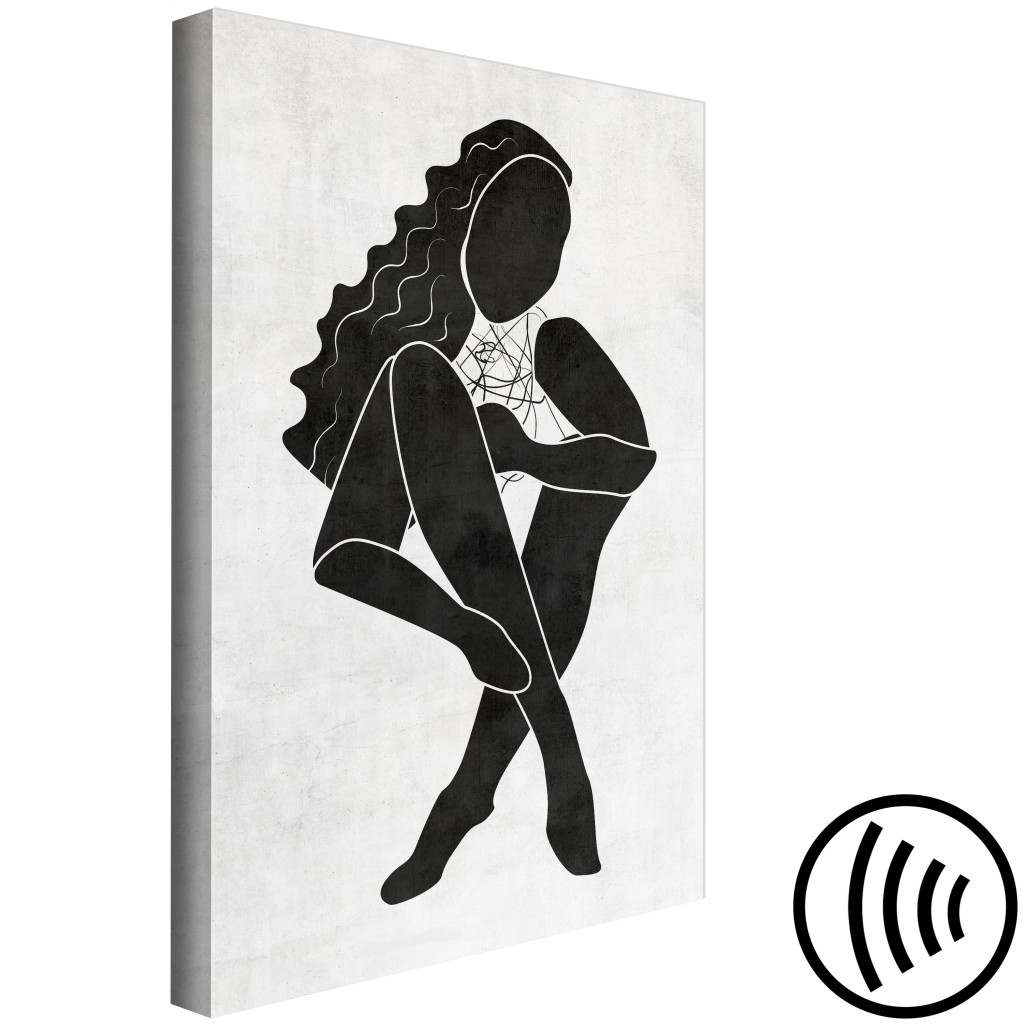 Schilderij  Vrouwen: Zittende Figuur Van Een Vrouw - Zwart Silhouet Van Een Vrouw