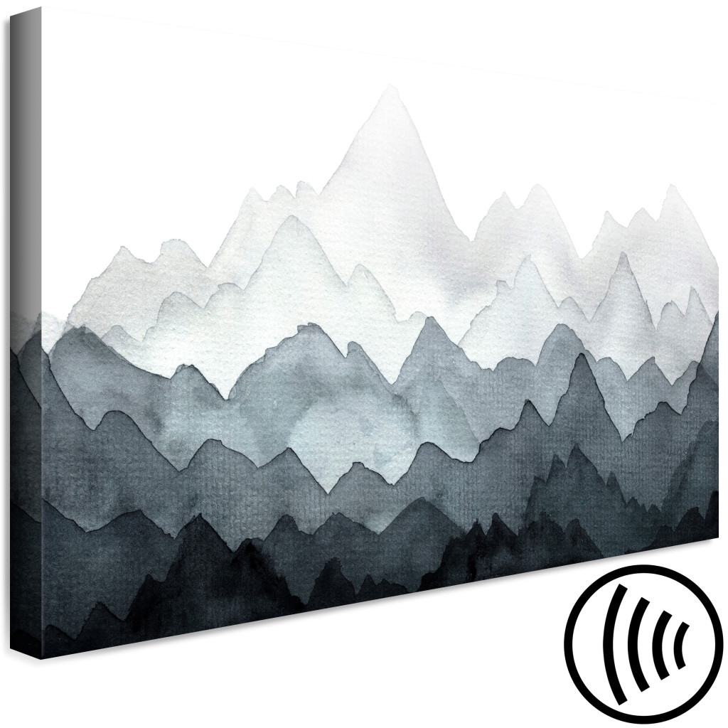Quadro Pintado Montanha - Abstração Com Cadeias De Montanhas Em Cinzento E Branco