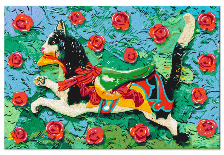 Obraz do malowania po numerach Szczęśliwy futrzak - ubrany kot w biegu na kolorowym tle 144104 additionalImage 3