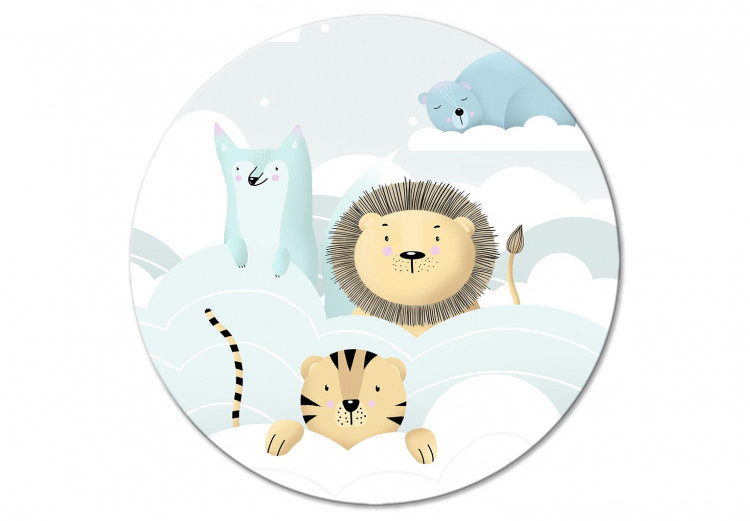 Round Canvas Cute Animals - A Lion, a Tiger, a Bear and a Hare in the Clouds of Clouds 148704