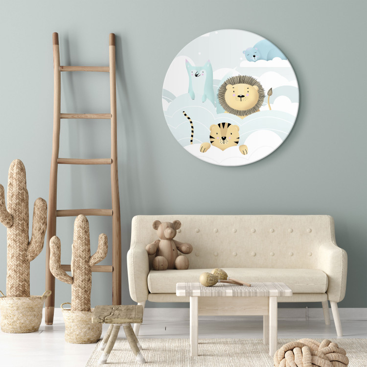Tableau rond Cute Animals - A Lion, a Tiger, a Bear and a Hare in the Clouds of Clouds 148704 additionalImage 3