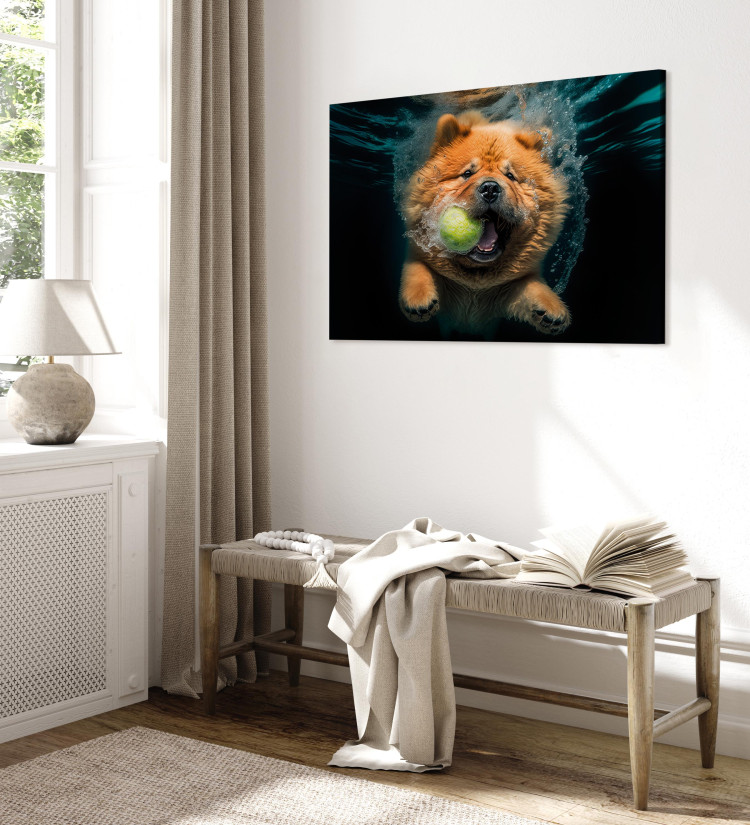 Canvas Art Print AI Dog Chow Chow - Floating Animal With a Ball in Its Mouth - Horizontal 150104 additionalImage 10