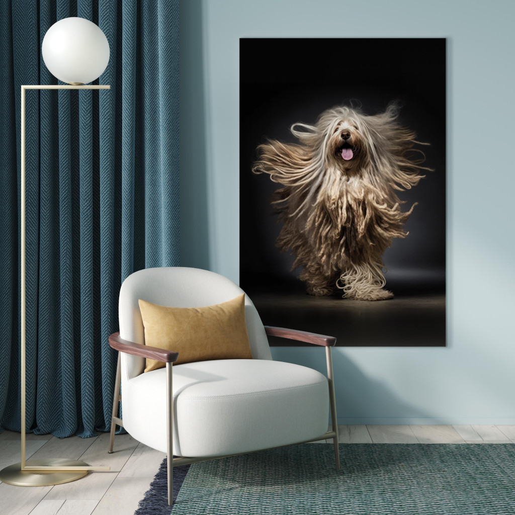 Schilderij  Honden: AI Bergamasco Dog - Happily Running Shaggy Animal - Vertical
