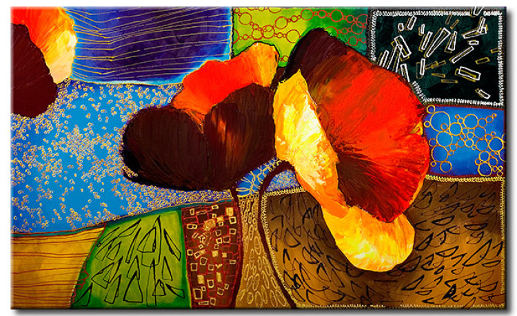 Quadro pintado Papoilas (1 peça) - Abstração colorida com motivo de flores e desenhos 46704