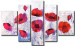 Quadro Papoilas Geladas (5 partes) - flores vermelhas em um fundo branco com inscrições 48504