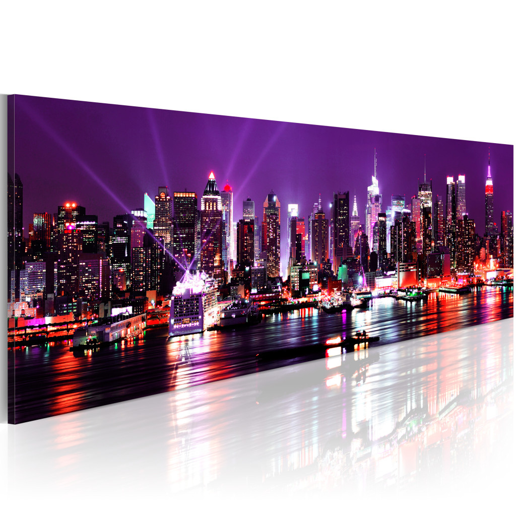 Schilderij  New York: Purple Sky Over New York