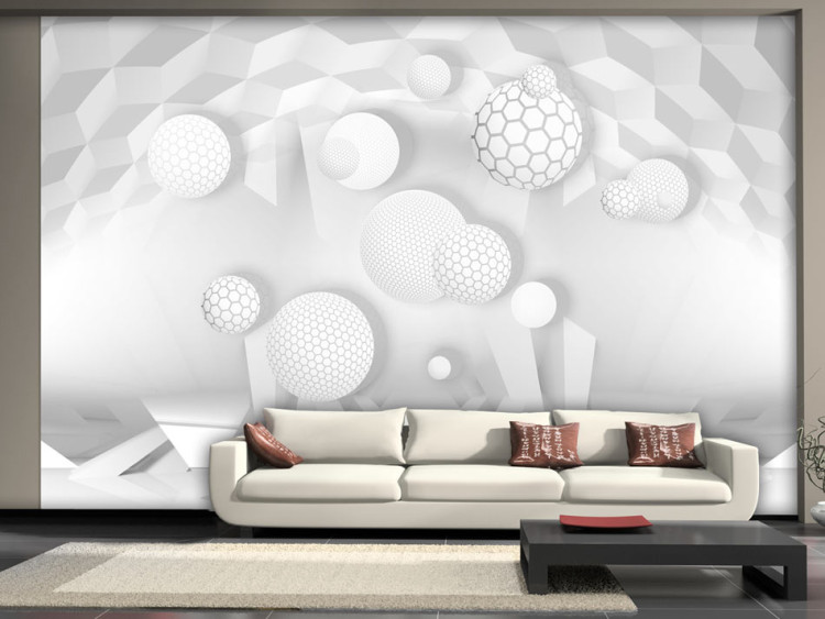 Fototapet Geometriskt motiv - vit abstraktion i nyanser av vitt och grått