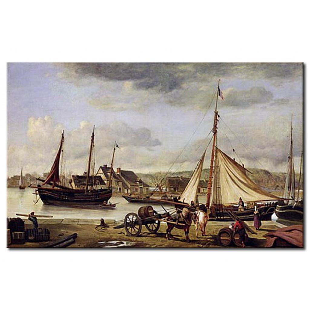 Schilderij  Jean-Baptiste-Camille Corot: The Merchant's Quay At Rouen