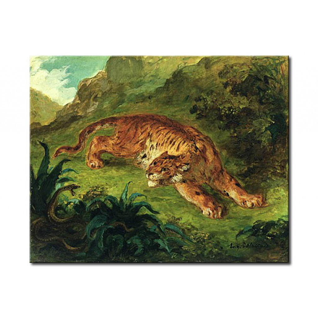 Schilderij  Eugène Delacroix: Tiger And Snake