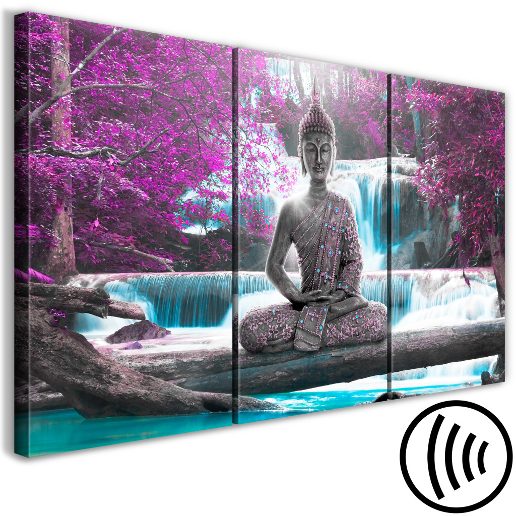 Schilderij  Zen: Buddha And Waterfall (3 Parts) Violet