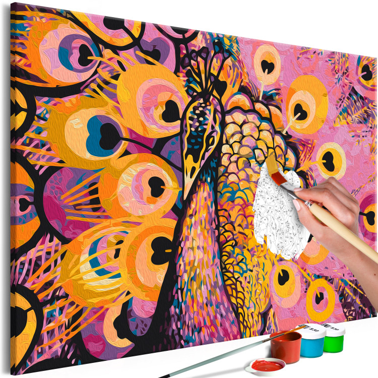 Obraz do malowania po numerach Różowy paw - ciepłe kolory, dekoracyjny ptak i serduszka 144614 additionalImage 4