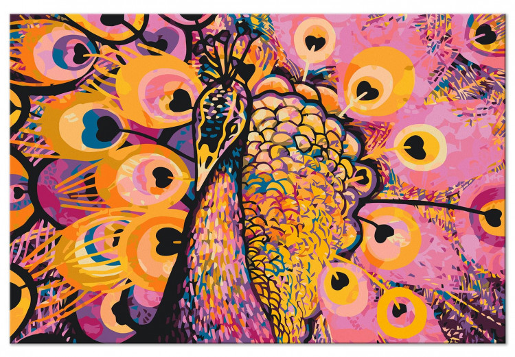 Obraz do malowania po numerach Różowy paw - ciepłe kolory, dekoracyjny ptak i serduszka 144614 additionalImage 3