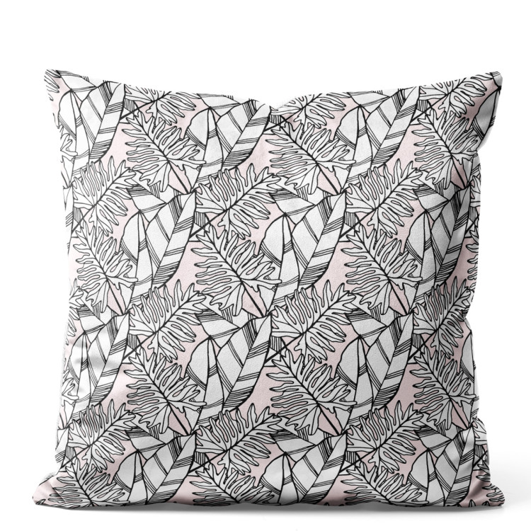 Sammets kudda Leafy mauresque - black and white floral pattern in linear style 147114