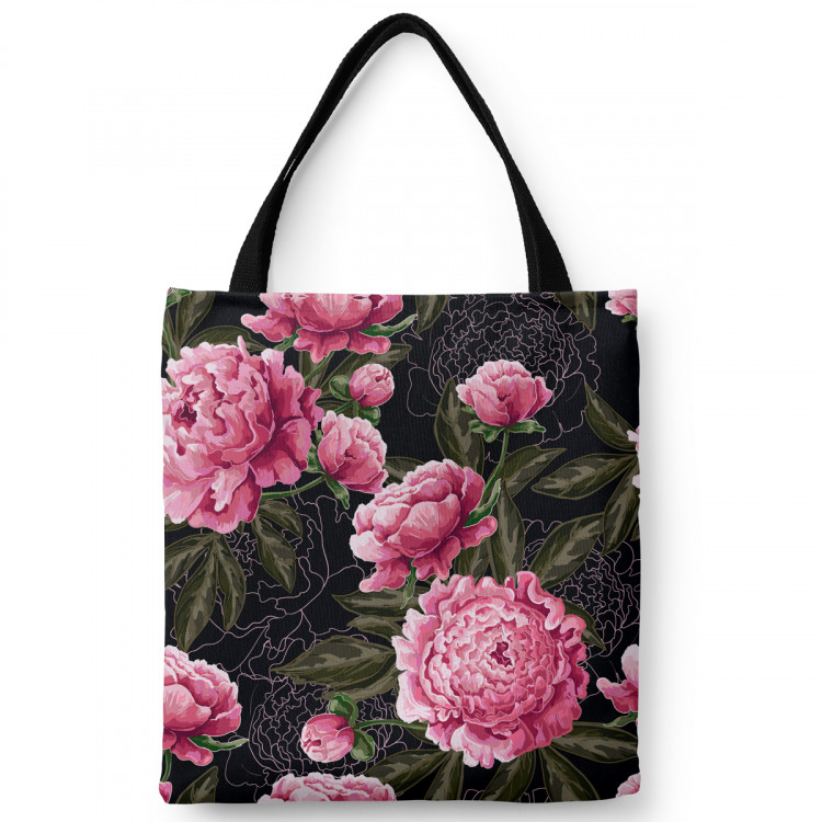 Shoppingväska Chinese peonies - floral motif in shades of pink on a dark background 147614