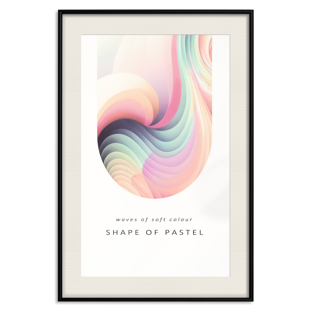 Muur Posters Abstraction - Wave Of Pastel Stripes With A Description On A White Background