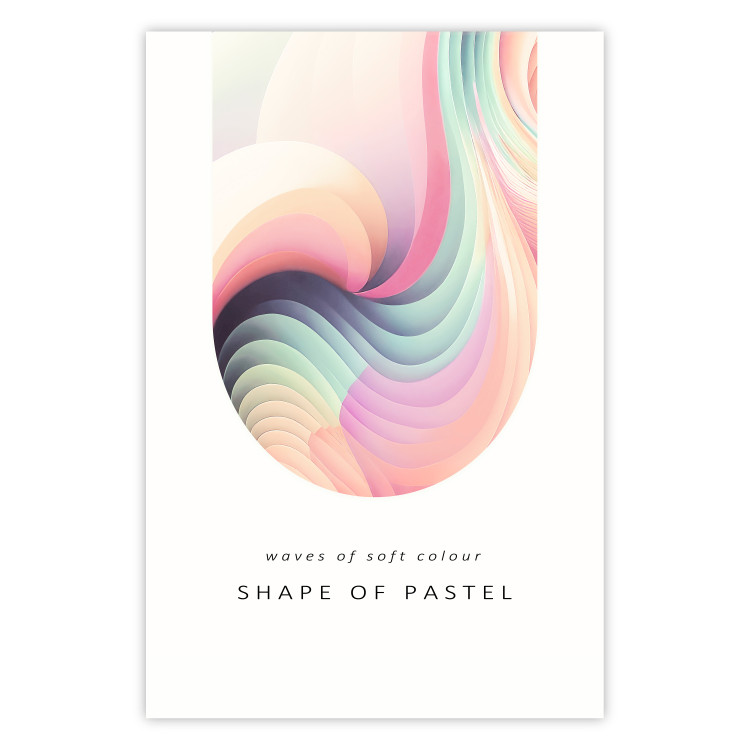 Wall Poster Abstraction - Wave of Pastel Stripes With a Description on a White Background 149714