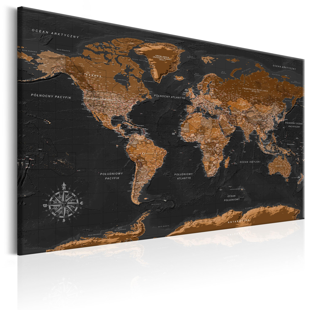 Duży Obraz XXL Brązowa Mapa świata (PL) [Large Format]