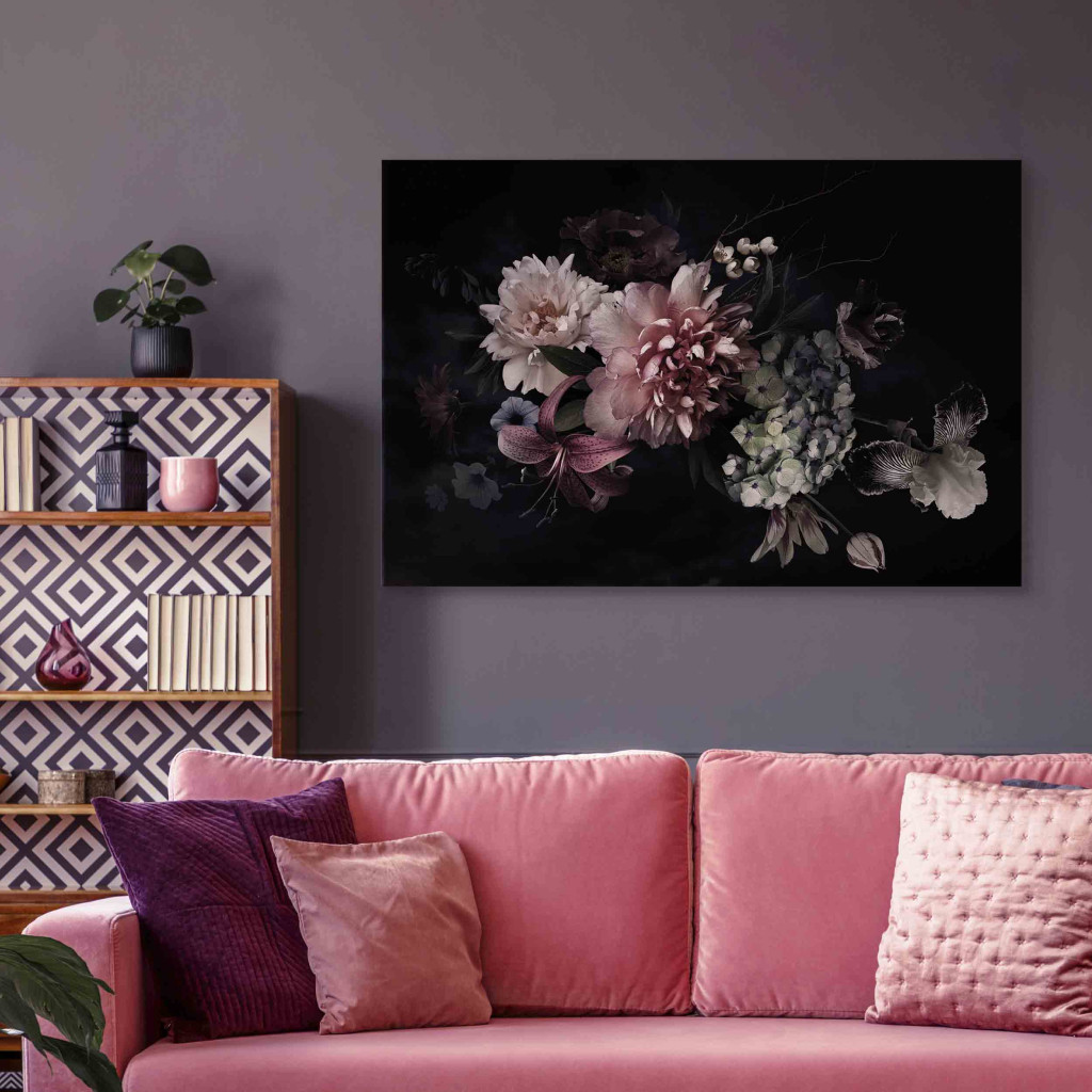 Canvastavla Dutch Bouquet - Composition With Flowers On A Black Background