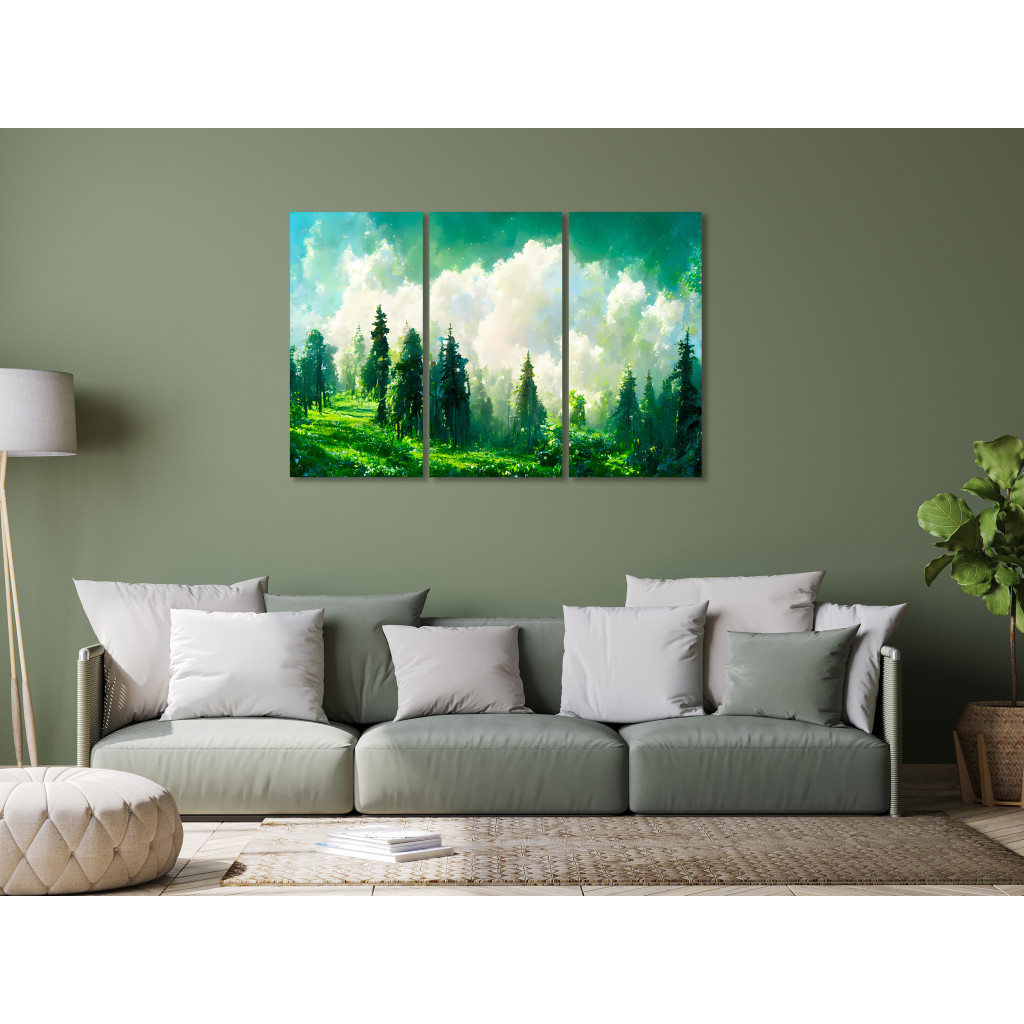 Schilderij  Bomen: Mountain Landscape - Trees On A Mountainside Painted In Watercolor