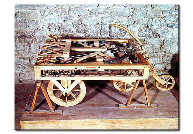 Quadro famoso Modello di una macchina guidata da molle, fatta da uno dei disegni di Leonardo 52014