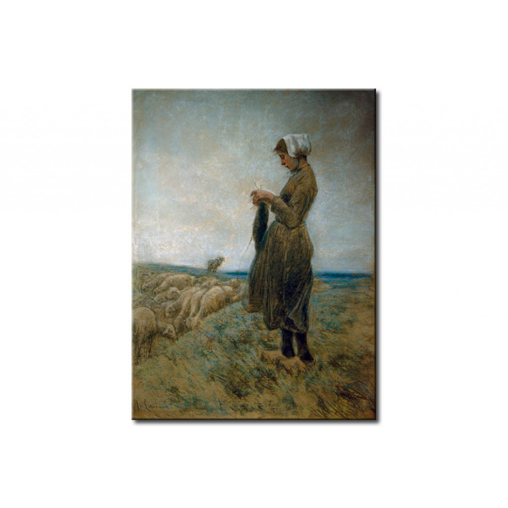 Schilderij  Max Liebermann: Holländisches Hirtenmädchen (Strickende Schafhirtin)