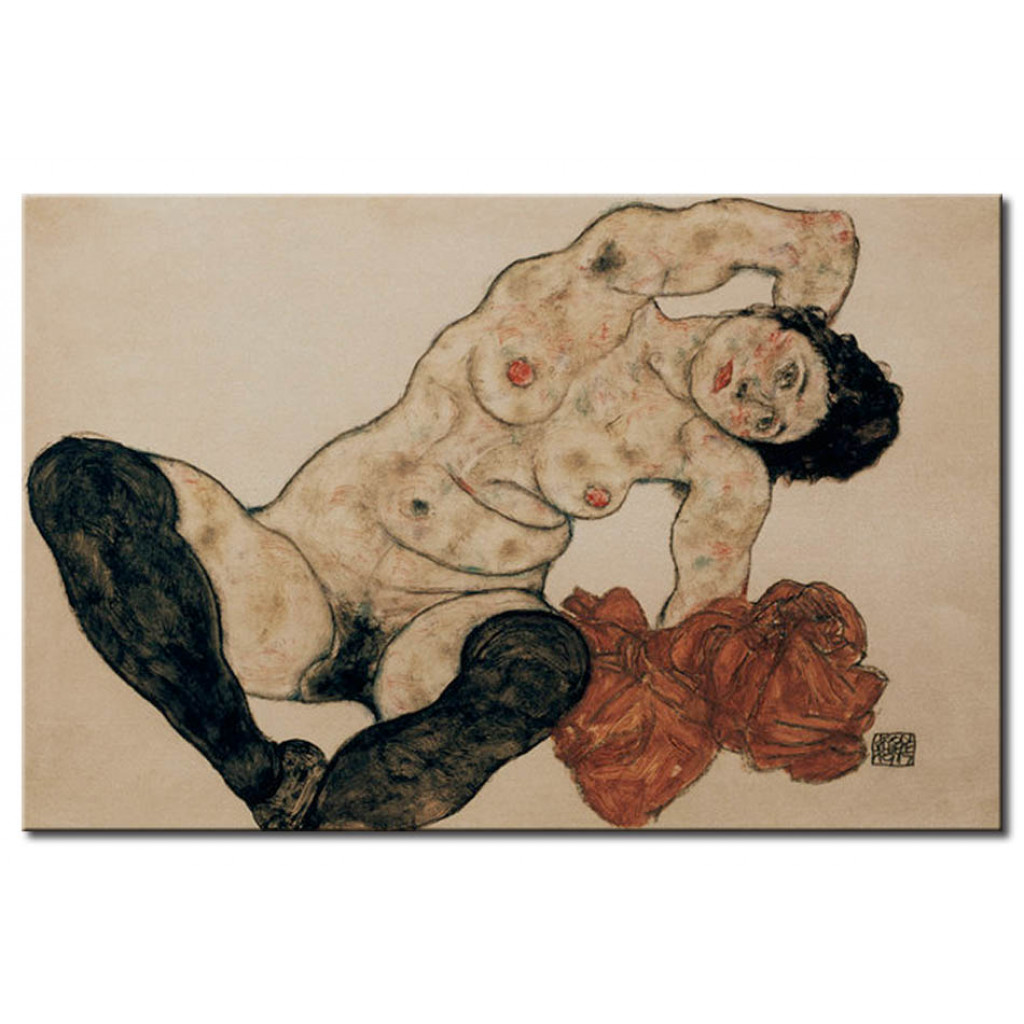 Schilderij  Egon Schiele: Liegender Akt Mit Gelbem Handtuch