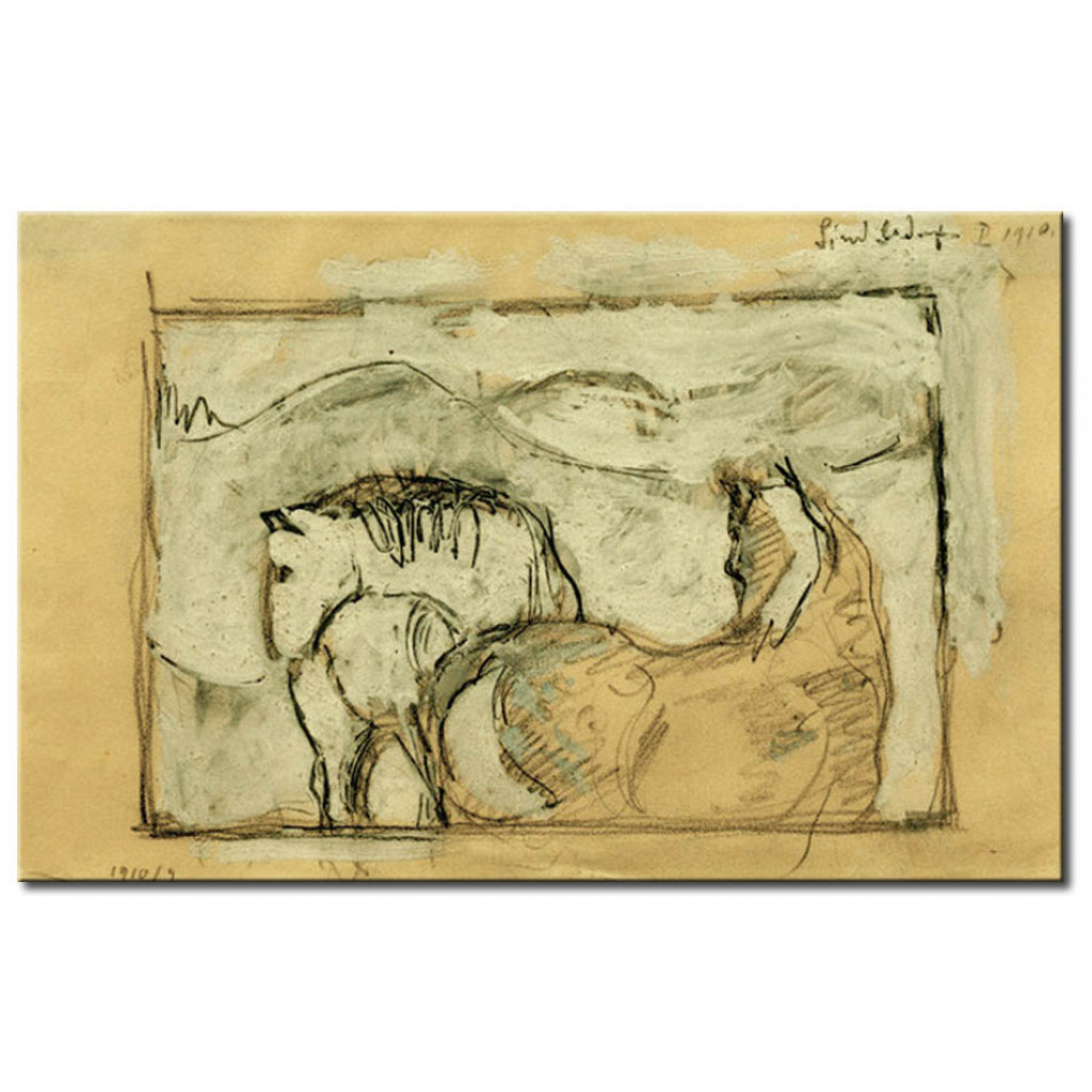 Schilderij  Franz Marc: Two Horses