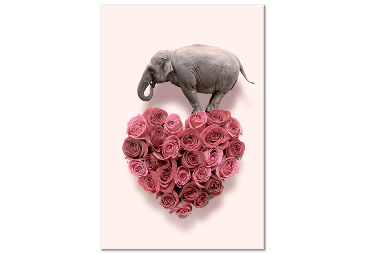 Canvastavla Roses älskare (1-del) - elefant i hjärtat av blommor på rosa bakgrund