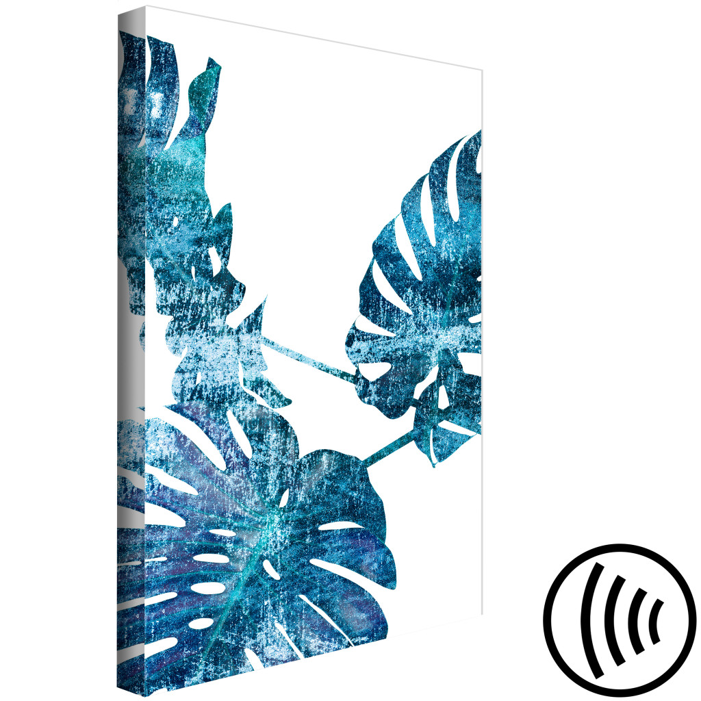 Schilderij  Florale Motieven: Topaz Reflections - Blauwe Monstera Bladeren Geïsoleerd Op Wit