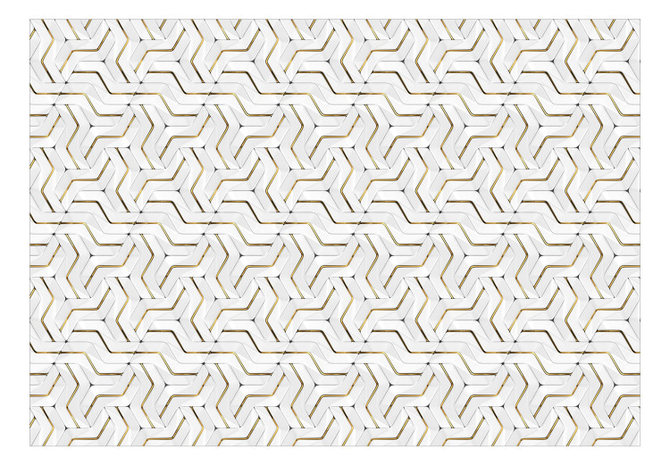 Wall Mural Golden lines - an abstraction with a geometric motif of white elements 143324 additionalImage 1