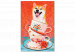 Måla med siffror Cheerful Dog - Laughing Shiba and Teacups on a Red Background 144524 additionalThumb 7
