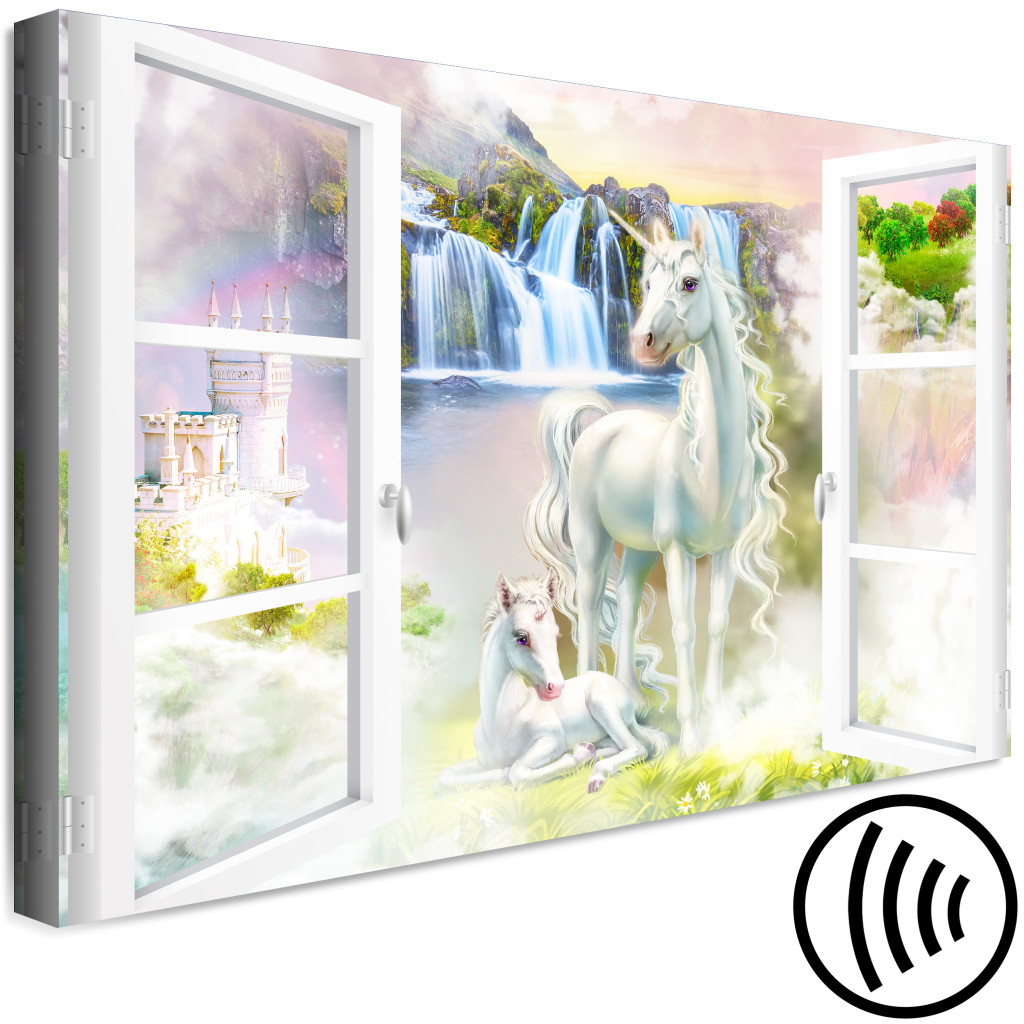 Obraz Jednorożce Za Oknem - Fantazyjny Kolorowy świat Wyobraźni