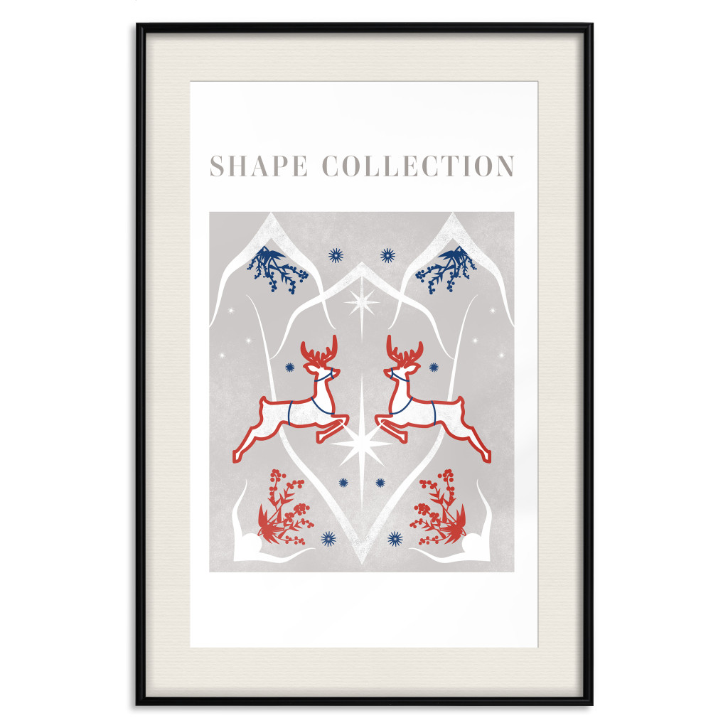 Muur Posters Festive Shapes - Jumping Deer And Blue Holly