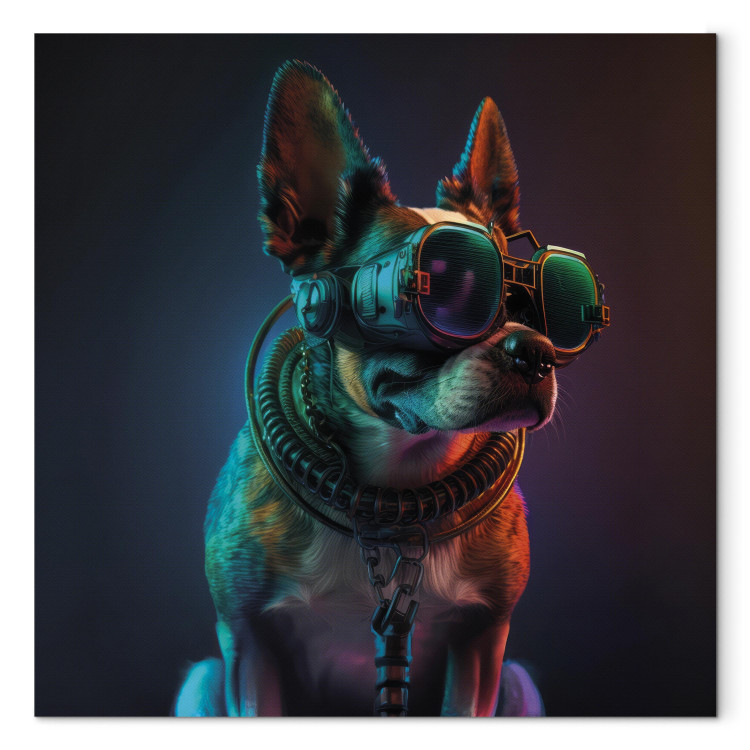 Canvastavla AI Boston Terrier Dog - Green Cyber Animal Wearing Cyberpunk Glasses - Square